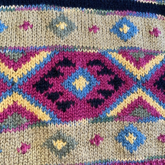 Vintage 90s Lizwear Western Aztec Boho Knitted Sweater Fuchsia Black Size Small - Picture 3 of 11